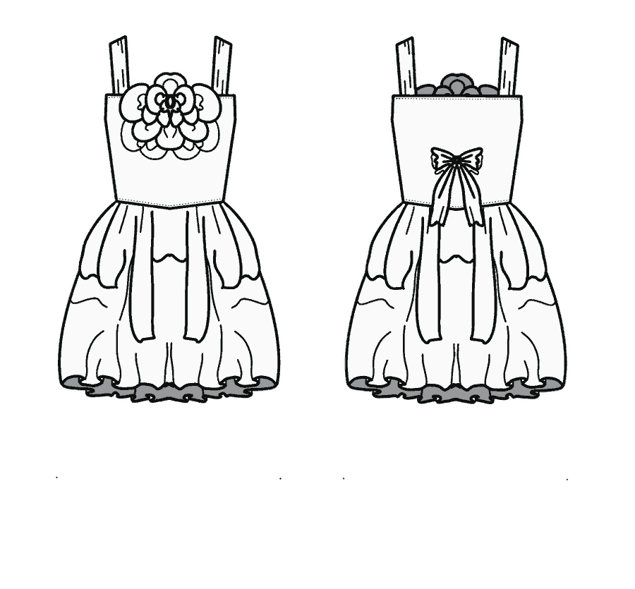 Technical flat, front and back, of the petal bloom dress &mdash; style 07
