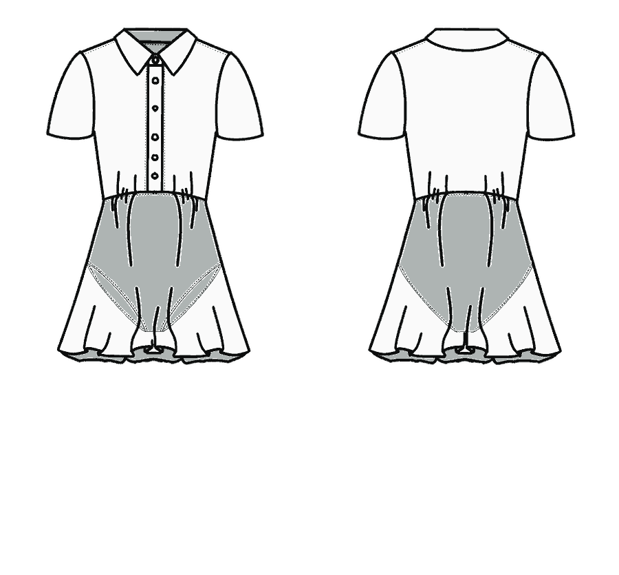 Technical flat, front and back, of the polo play dress &mdash; style 15