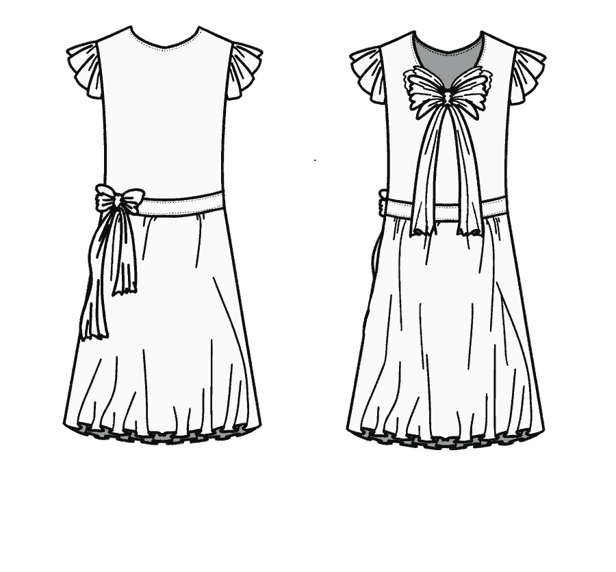 Technical flat, front and back, of the sash bow dress &mdash; style 19