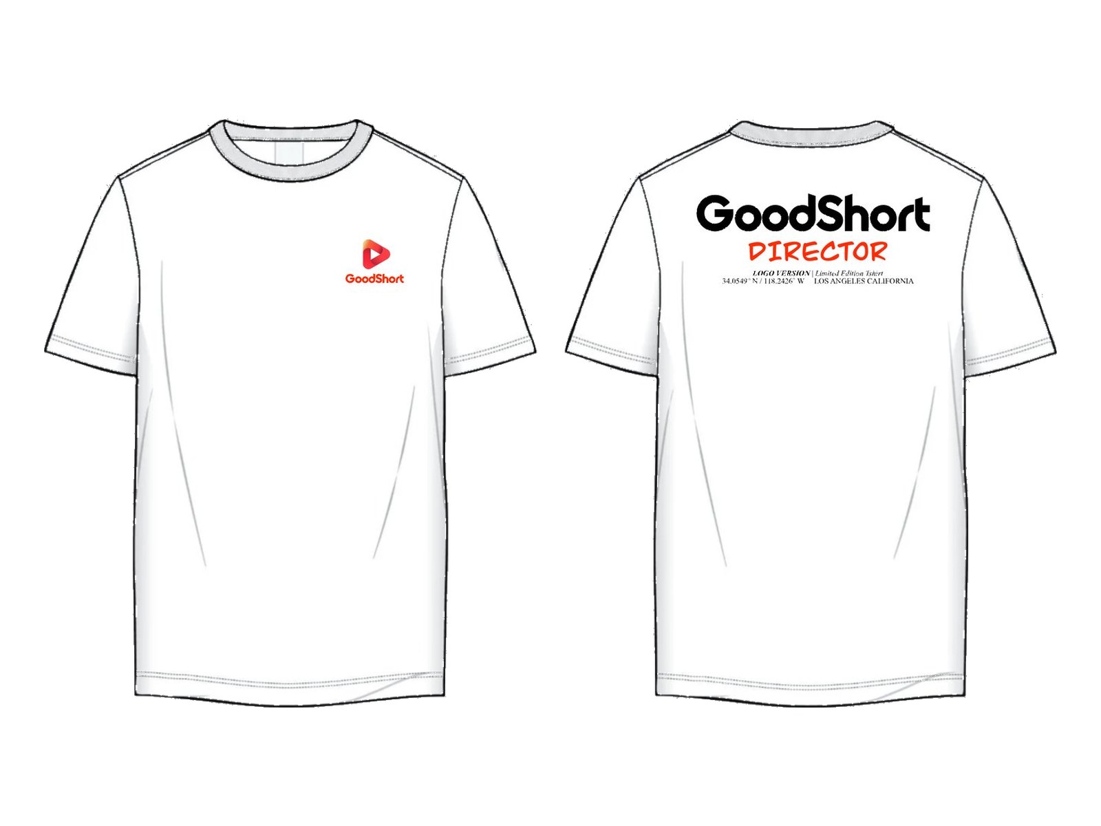 Technical flat, director tee, white, front and back