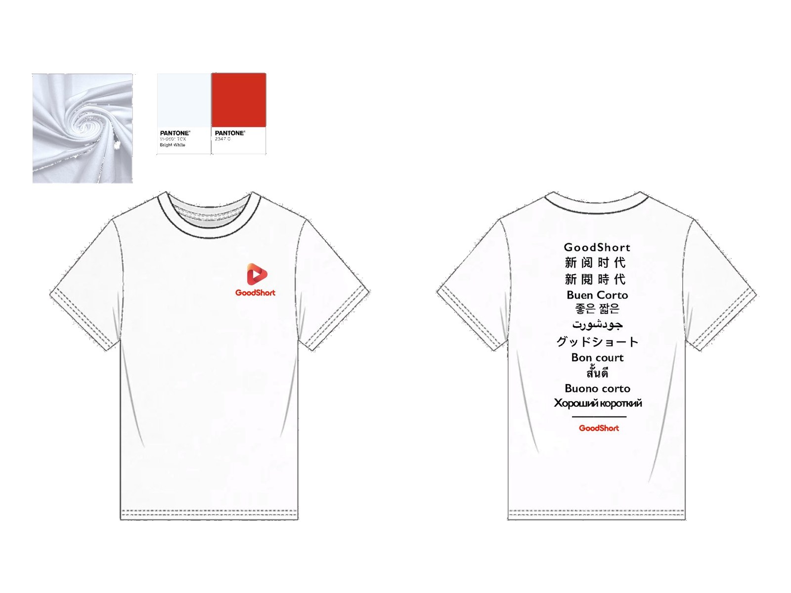 Technical flat, bilingual edition tee, white, front and back