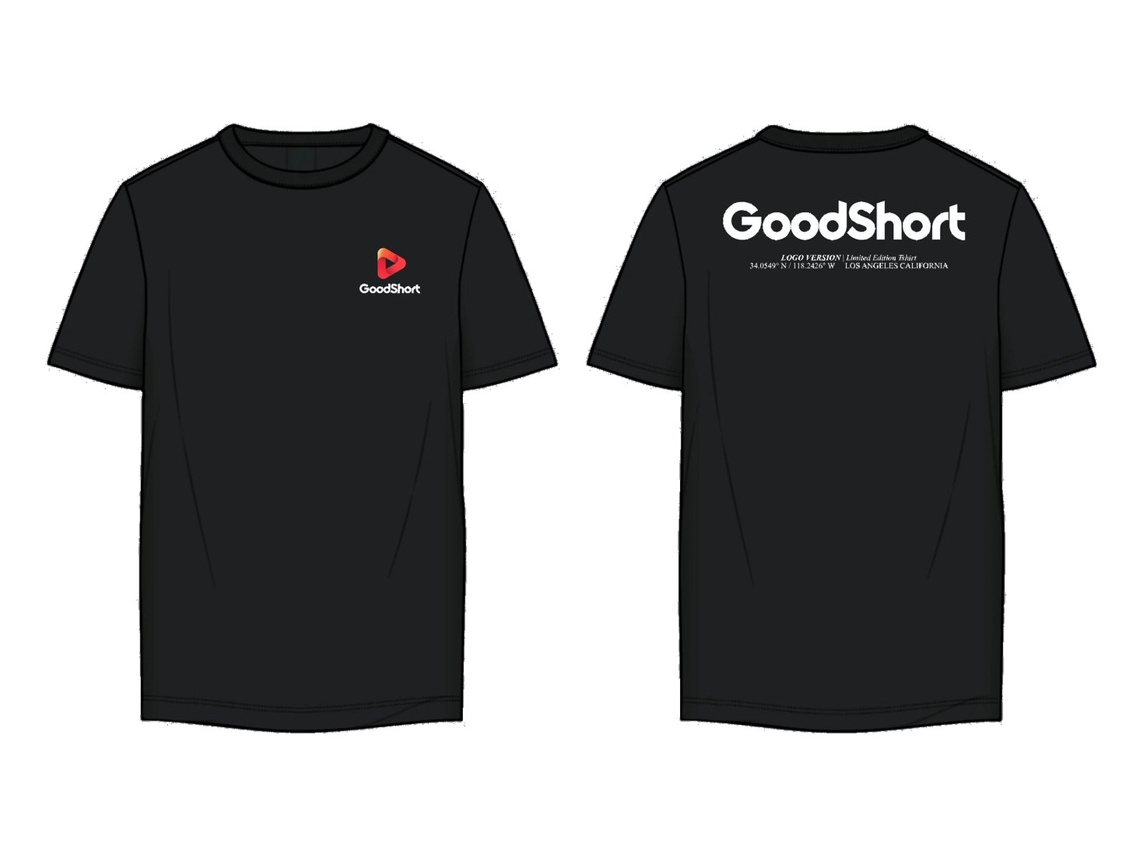 Technical flat, unmarked tee, black, front and back