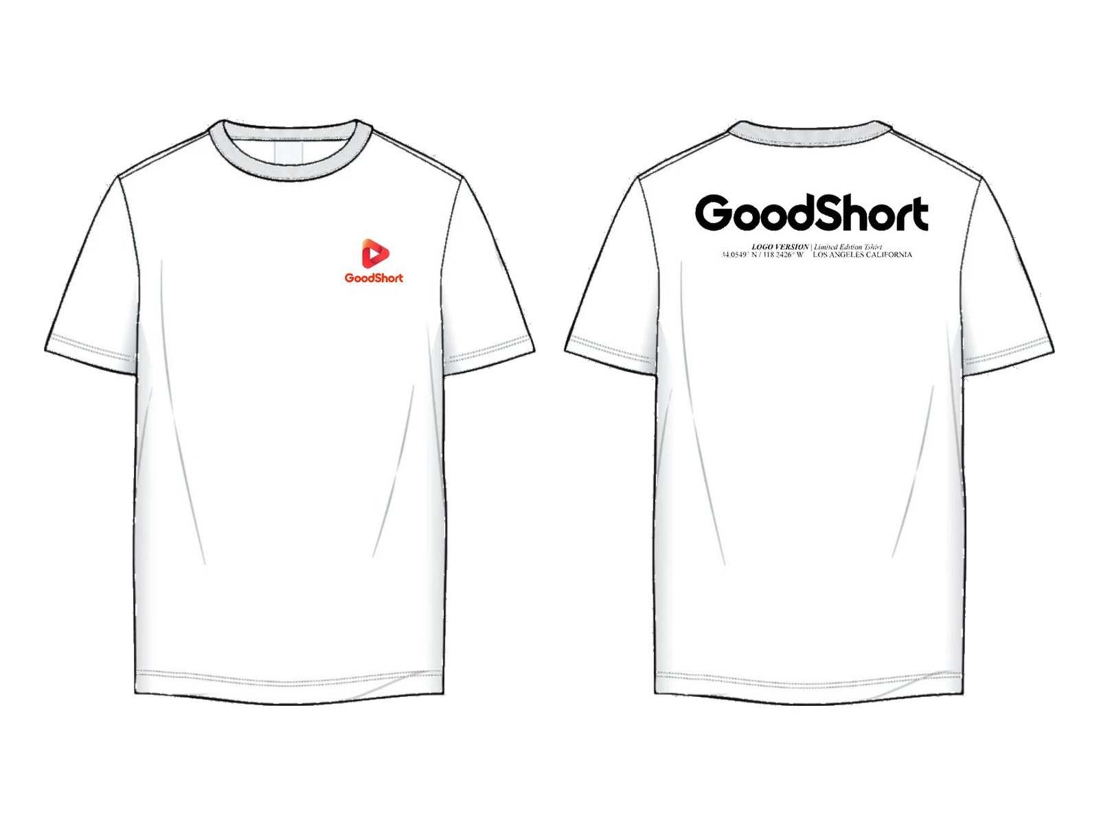 Technical flat, unmarked tee, white, front and back