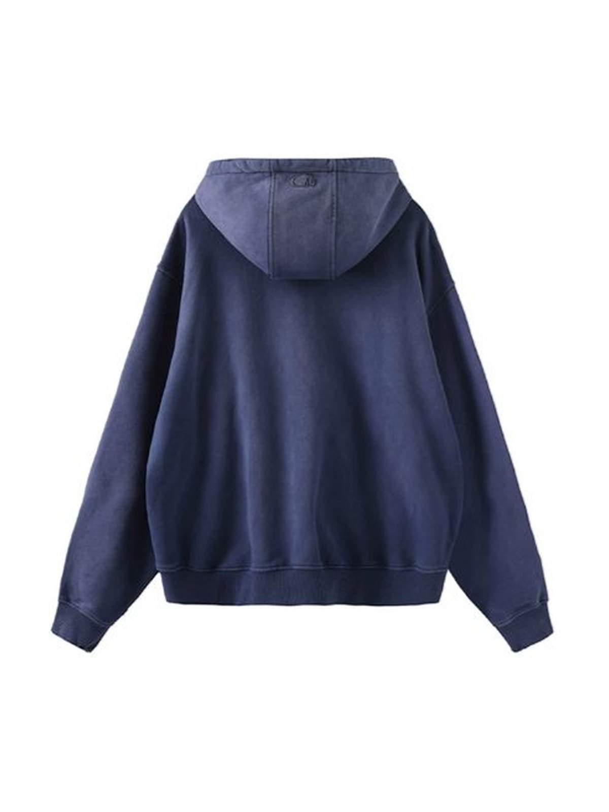 Product laydown of the navy zip hoodie, back