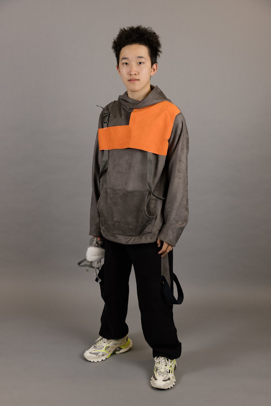 Set 01 on the runway, Suede Hoodie with Straps