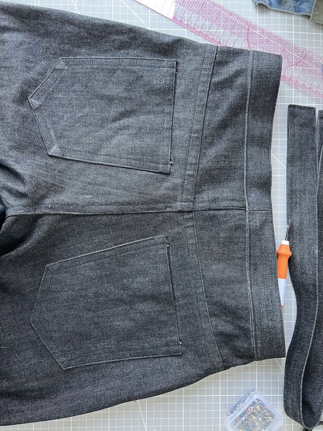 Knee panel seamed across the leg
