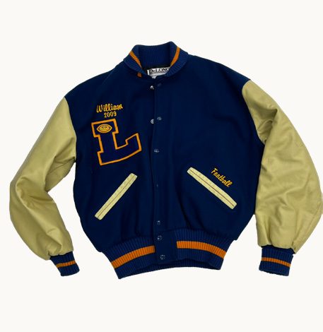Blue and yellow varsity baseball jacket