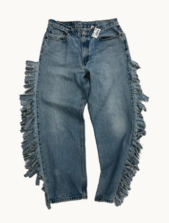 Blue denim with side flares