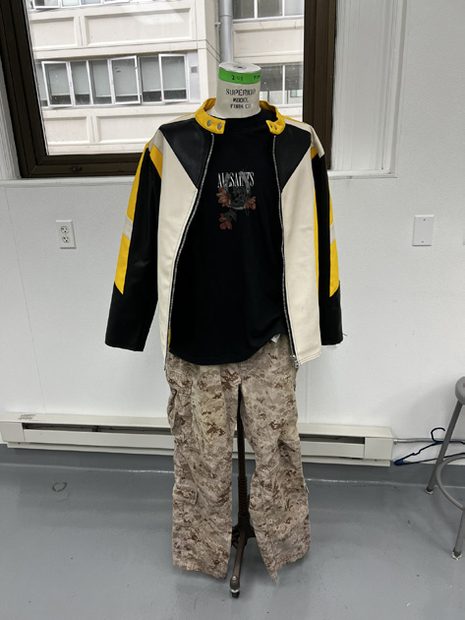 Look three styled on a dress form