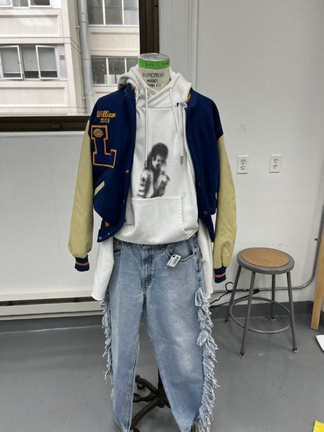 Look seven styled on a dress form