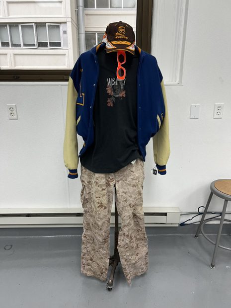 Look eight styled on a dress form