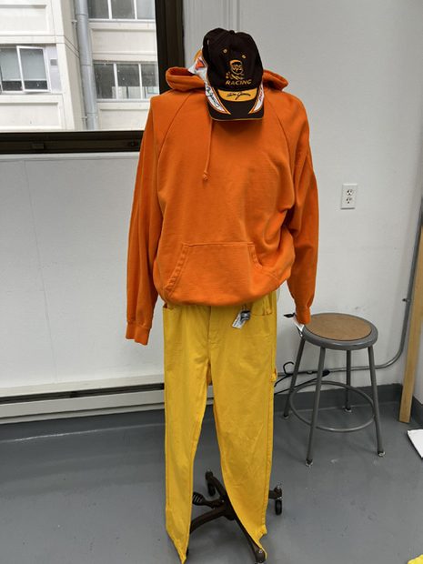 Look nine styled on a dress form